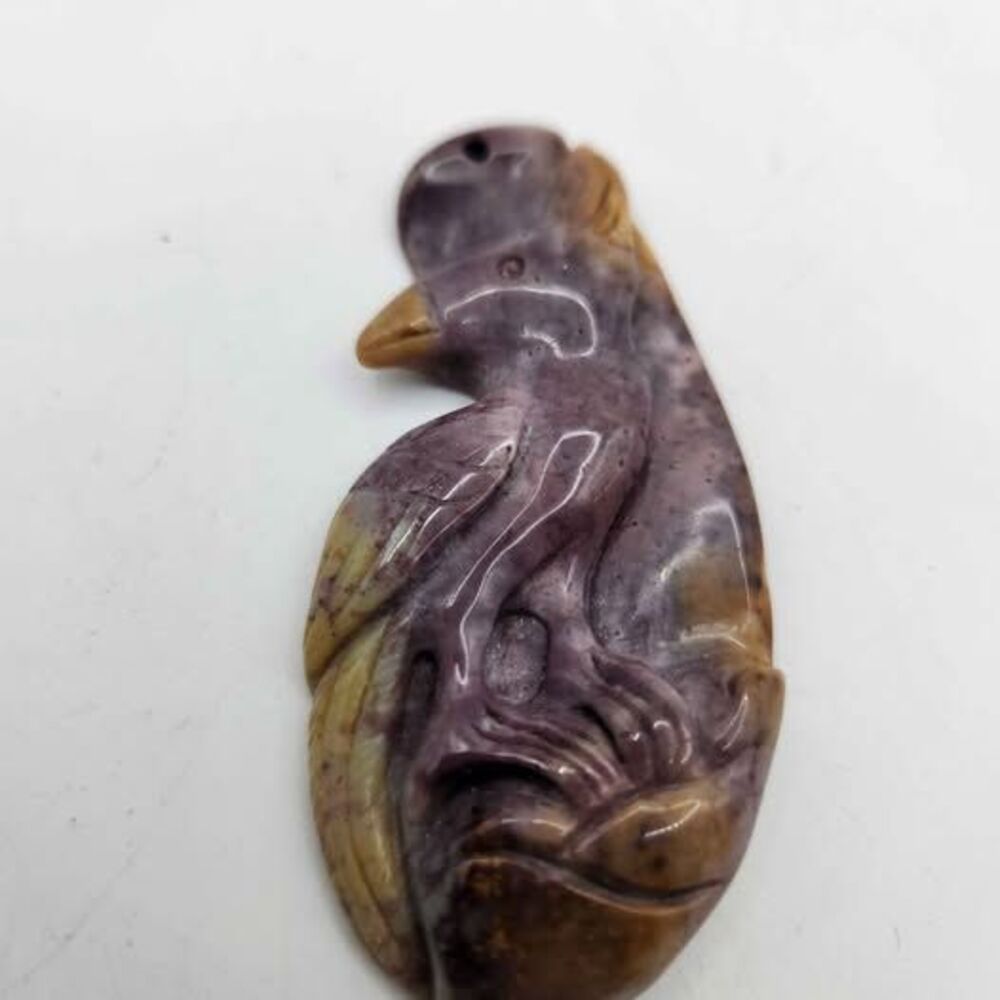 Hand-Carved Mookaite Jasper Bird Pendant 3" tall